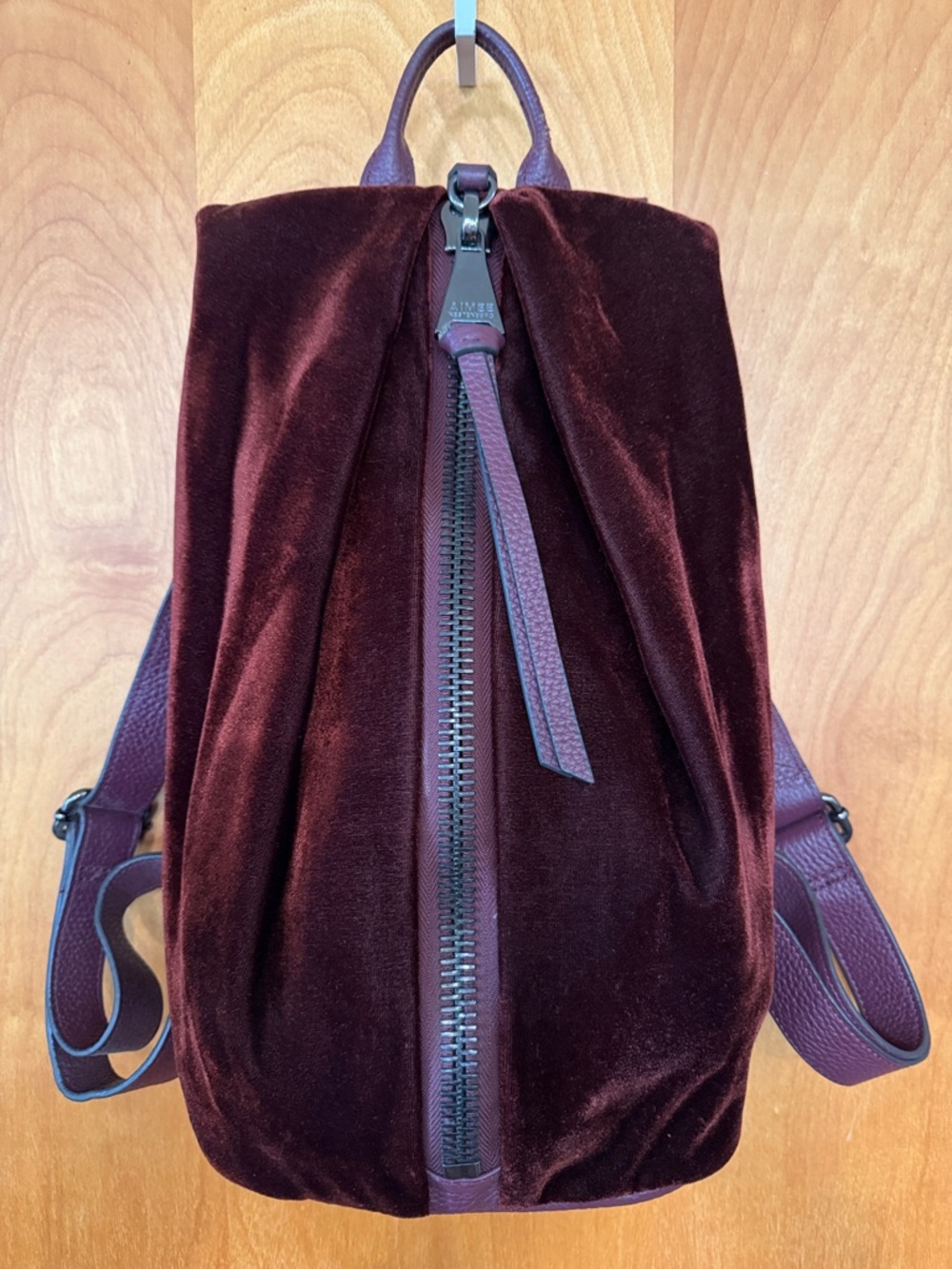 Aimee Kestenberg Tamitha Leather-Trim Velvet Backpack in Burgundy